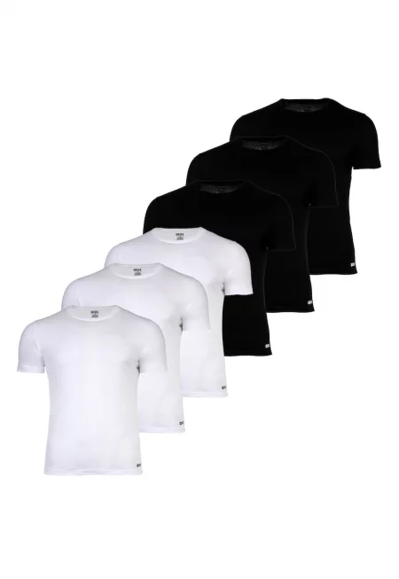 Домашна памучна слим тениска - 6 броя - Бял/Черен