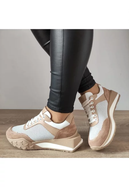 Ежедневни дамски обувки  70826 G2077-01157 Бяло + бежов велур - бял + бежов велур - Бял/Бежов