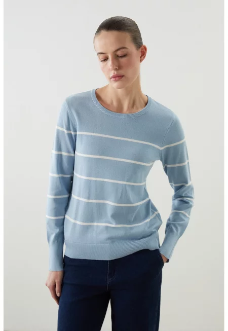 Фино плетен пуловер на райе