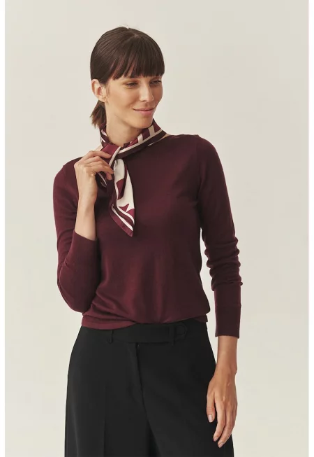 Фино плетен пуловер с вълна - Тъмновиолетов