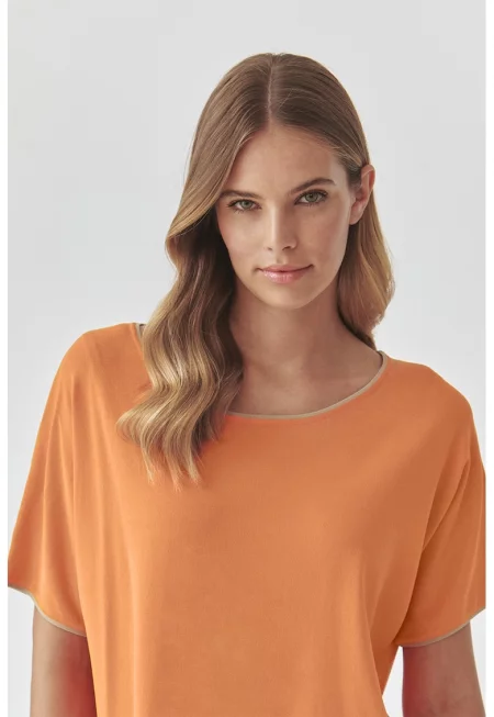 Фино плетена блуза с контрасти - Оранжев