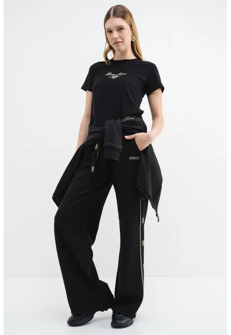 Фитнес панталон с широк крачол - Златист/Черен