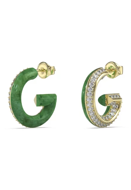G-образни обеци-халки от неръждаема стомана с кристали и смола - Зелен/Златист