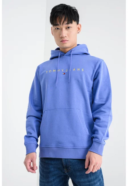 Худи с памук с бродирано лого - Пастелносин