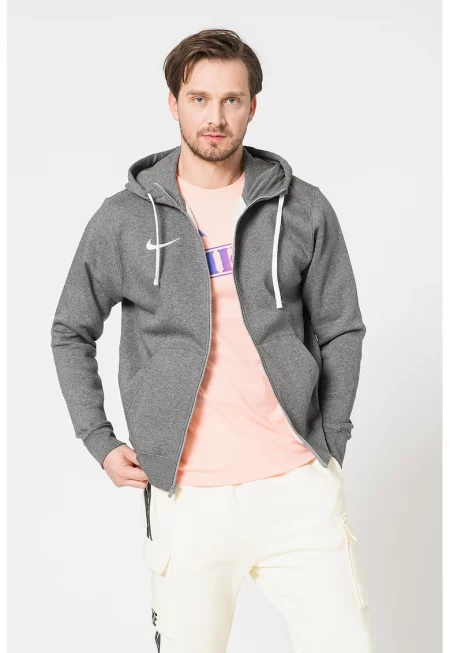 Худи с цип и джобове - Меланж тъмно сиво