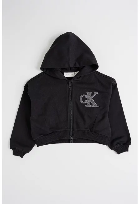 Худи с цип и монограм - Избеляло черно