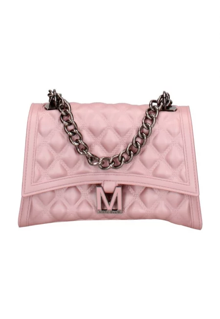 Капитонирана чанта през рамо с капаче - Бледо розово