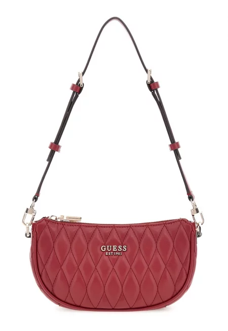 Капитонирана чанта за рамо с регулируема презрамка - Сив/Тъмночервен