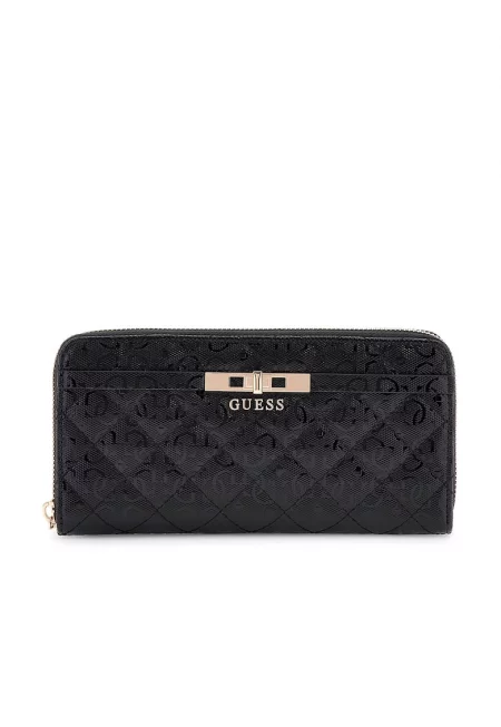 Капитонирано портмоне с каишка за китката - Черен