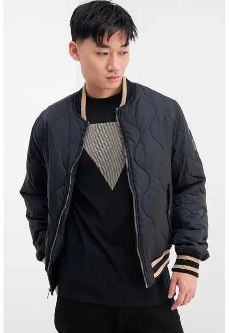 Капитонирано яке с бейзболна яка - Черен/Камел