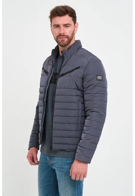 Капитонирано зимно яке с цип - Въглен сиво