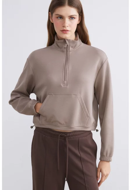 Къс суитшърт с модал и регулируем подгъв