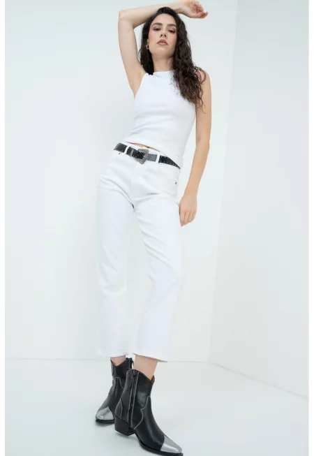 Къс топ с лиосел - Бял