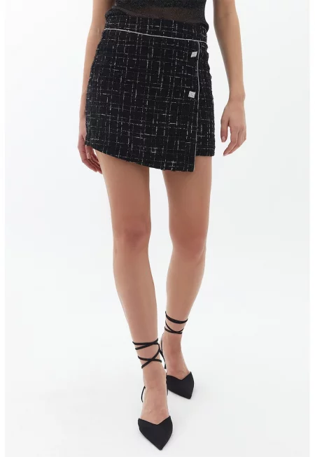 Къса пола от туид - Черен/Мръснобял