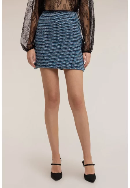 Къса права пола с вълна - Бял/Черен/Тъмносин