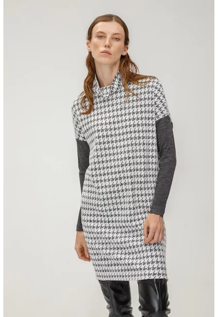 Къса рокля с пепит - Бял/Черен