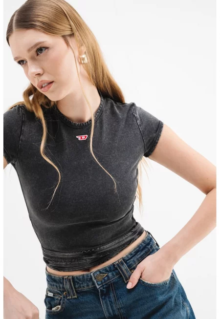 Къса тениска с лого - Антрацитно сиво