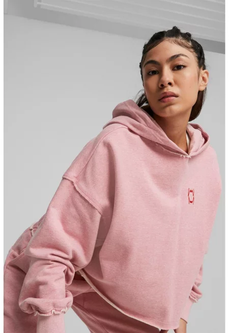 Късо худи Plant Dye Pivot с паднали ръкави - Пастелнорозов