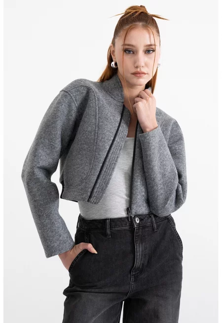 Късо яке с вълна - Сив