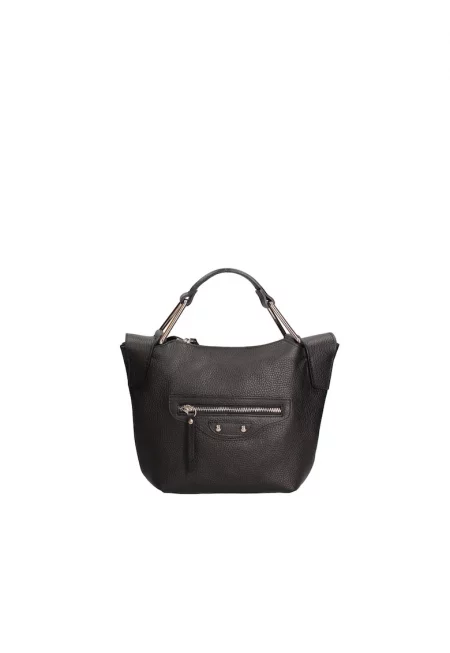 Кожена чанта с регулируема презрамка - Черен