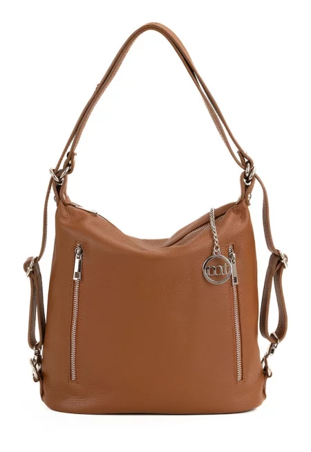 Кожена чанта с релеф - Кафяв