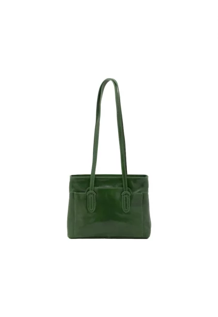 Кожена чанта за рамо с джоб с цип - Зелен