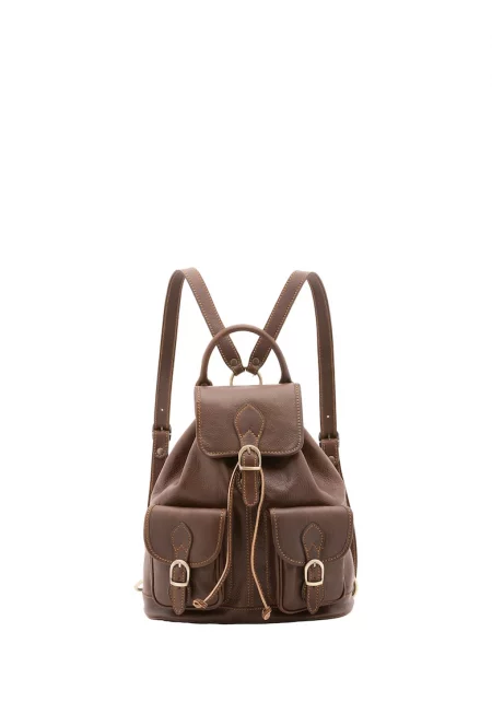 Кожена раница с джобове с капаче - Сиво-кафяв