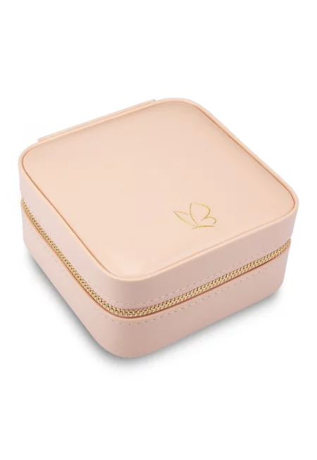 Кутия за бижута от еко кожа с цип - Праскова