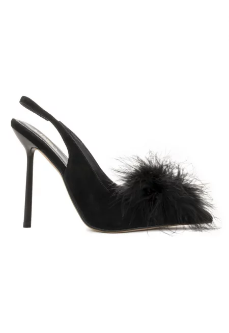 Maragaret Suede Shoes With Floof Detail - Черен