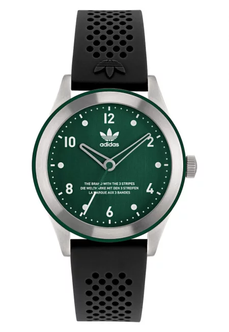 Мъжки часовник  CODE THREE - черна силиконова каишка - сребрист корпус от неръждаема стомана - зелен циферблат