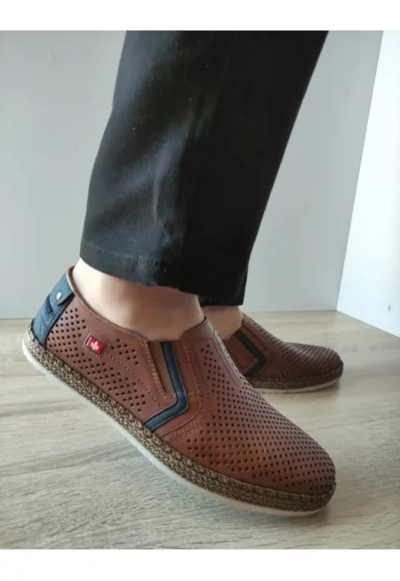Мъжки перфорирани ежедневни обувки  B5297-24 кафяви + тъмносини - кафяви