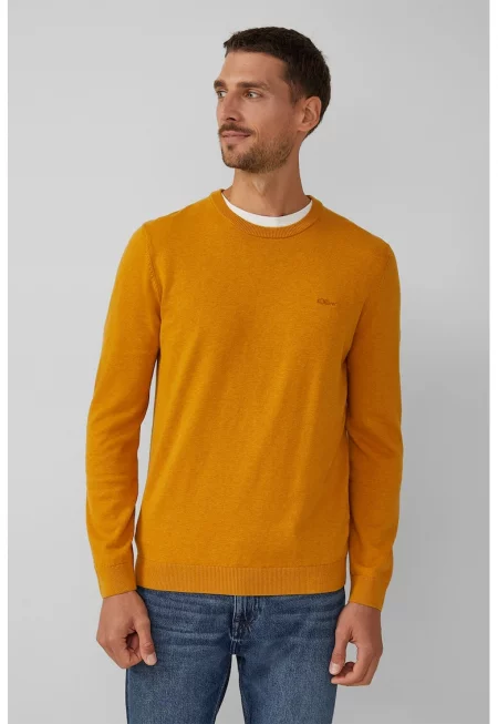 Памучен пуловер с овално деколте