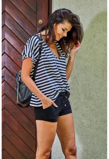 Памучна блуза с V-образно деколте - Един размер