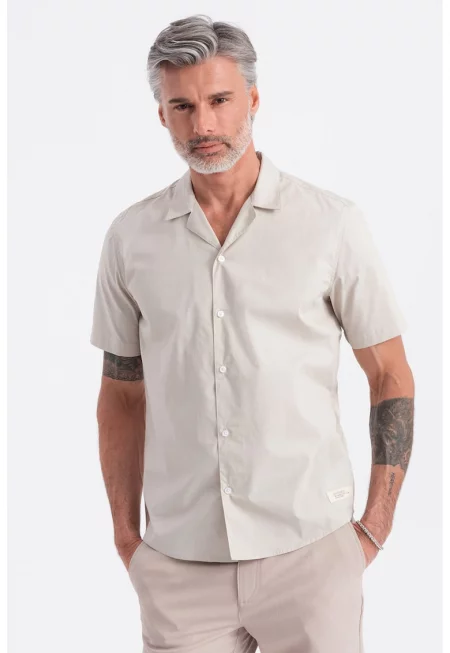 Памучна риза с къси ръкави - Слонова кост