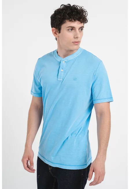 Памучна тениска с деколте Henley