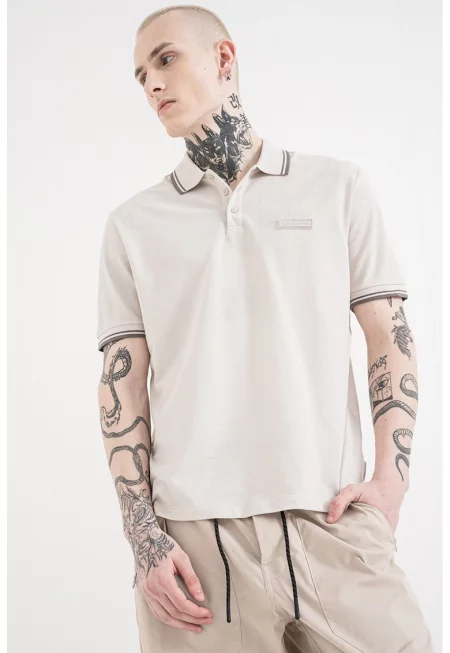 Памучна тениска с яка - Светло сив/Tъмносив