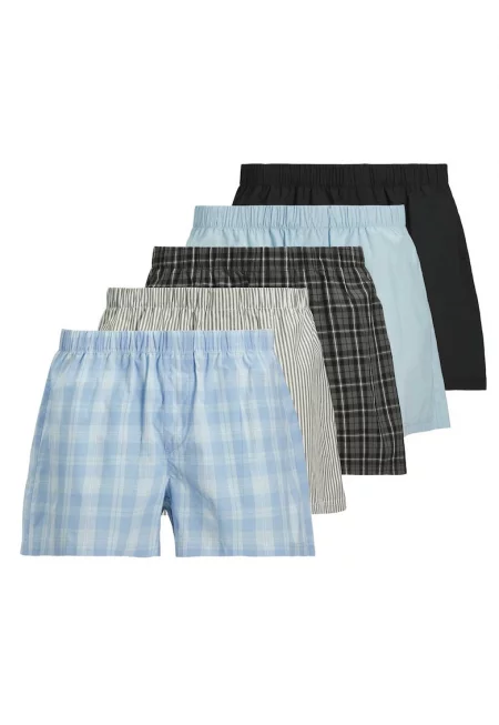 Памучни боксерки - 5 чифта - Черен/Сив/Син