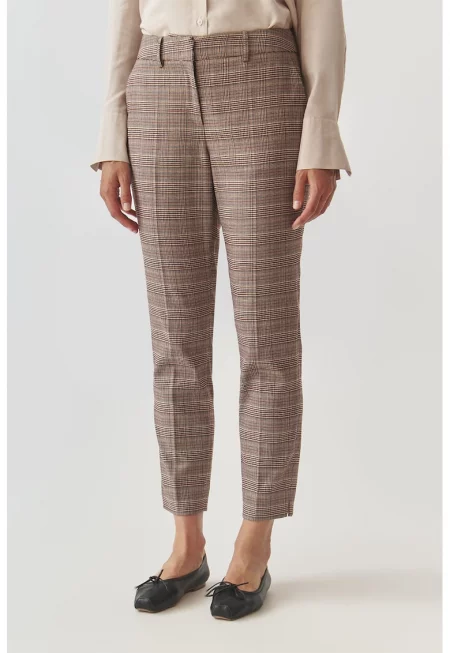 Панталон със стеснен крачол и десен - Червен/Бежов/Син