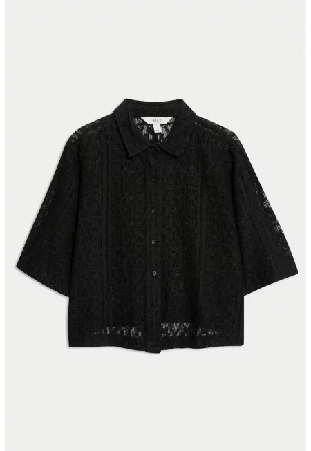 Плажна риза с кроше - Черен