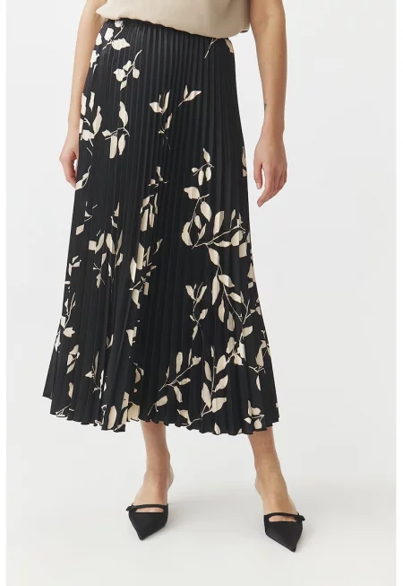 Плисирана пола Mirama с десен - Черен/Бежов