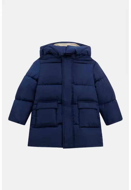 Подплатено зимно яке с качулка - Тъмносин