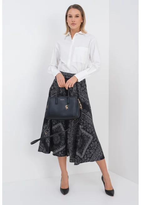 Пола с принт и висока талия - Бял/Черен