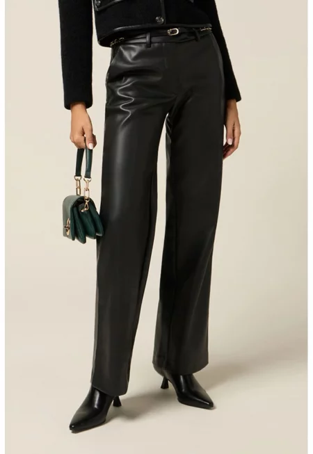 Прав панталон от еко кожа - Черен