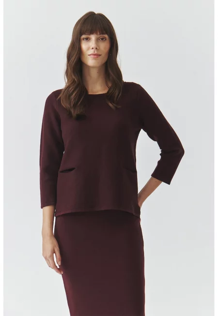 Пуловер с джобове - Бордо