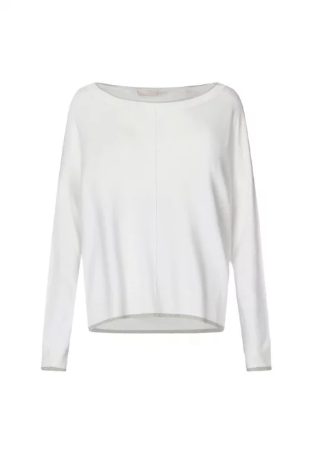 Пуловер с овално деколте и паднали ръкави - Бял