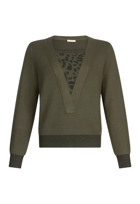 Пуловер с животинска шарка - Черен/Зелени аспержи