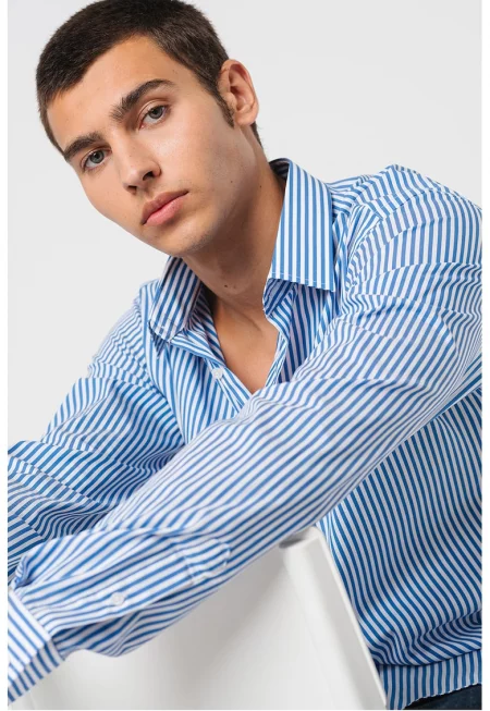 Раирана риза с дълги ръкави - Бял/Светлосин