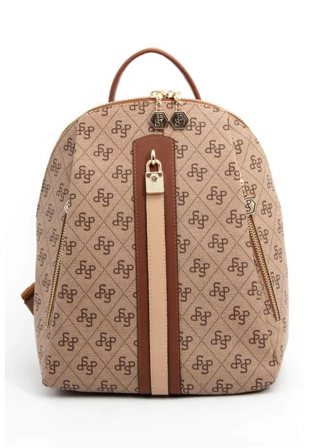 Раница от еко кожа с монограми - Камел