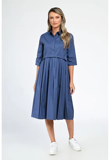 Разкроена памучна рокля Opera - Син