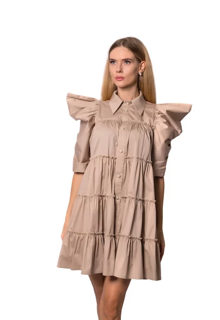 Разкроена рокля тип риза Anisia - Светлокафяв